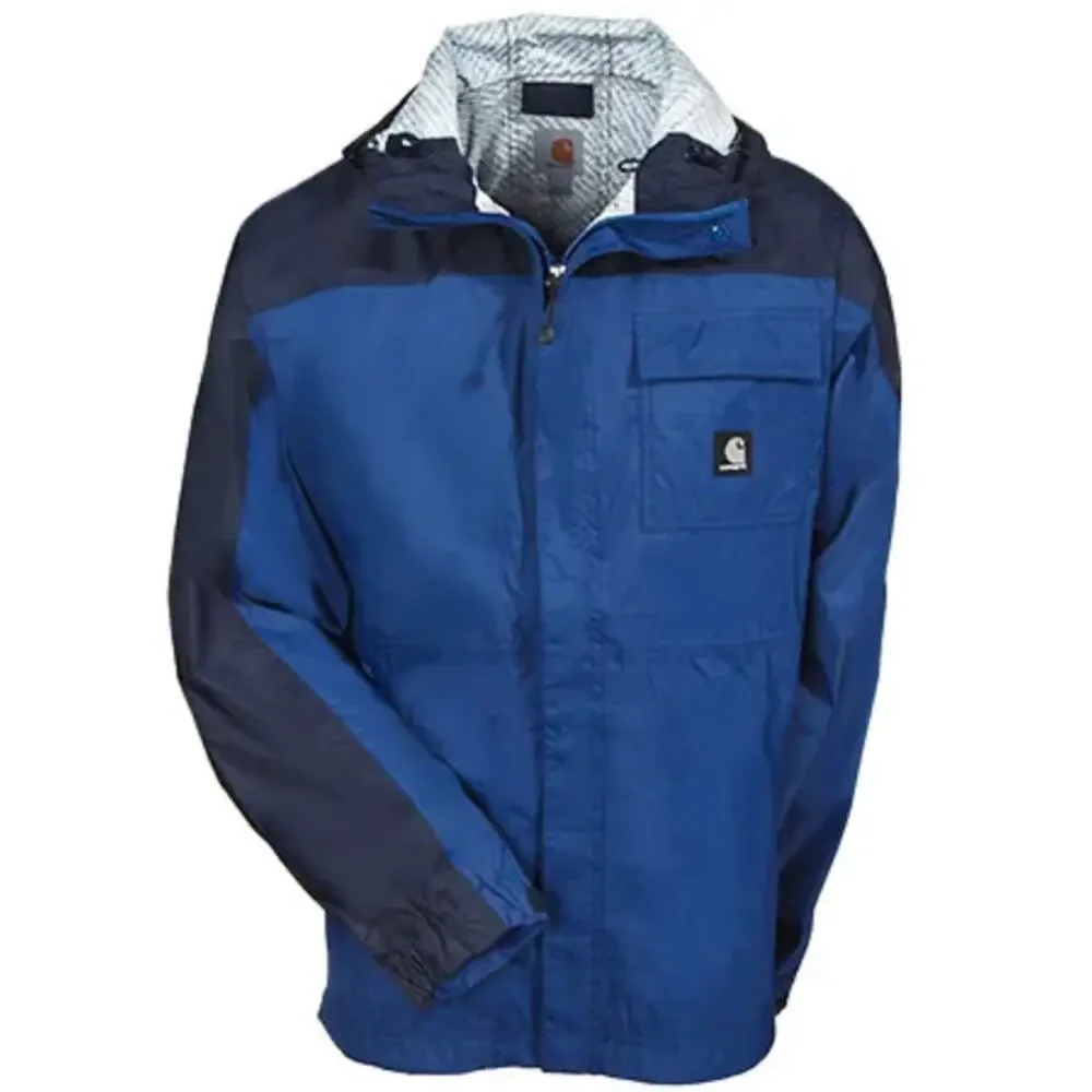 Carhartt Huron Jacket Ripstop Waterproof Nylon Roll Up Hood Full Zip Blue Mens M - Picture 2 of 14